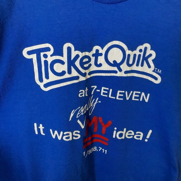 Vintage 80s 7-Eleven Ticket Quik T-Shirt M Blue Screen Stars Single Stitch - Picture 15 of 15